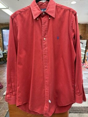 Ralph Lauren Red Button-Down Shirt with Blue Pony Logo